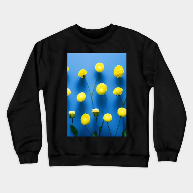 SUNNY LEMON YELLOW FLOWERS BLUE BACKGROUND Crewneck Sweatshirt by sailorsam1805